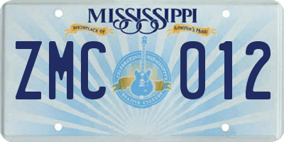 MS license plate ZMC012