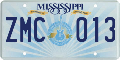 MS license plate ZMC013