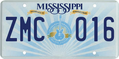 MS license plate ZMC016