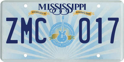 MS license plate ZMC017