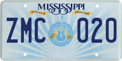 MS license plate ZMC020