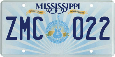 MS license plate ZMC022