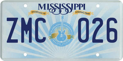 MS license plate ZMC026