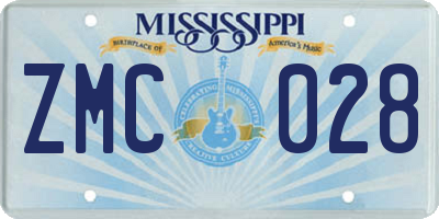 MS license plate ZMC028