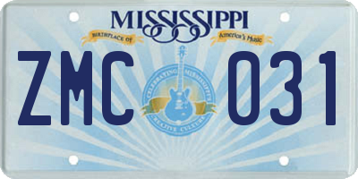 MS license plate ZMC031