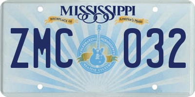 MS license plate ZMC032