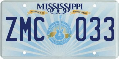 MS license plate ZMC033