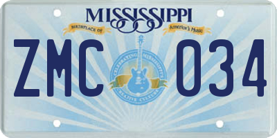 MS license plate ZMC034