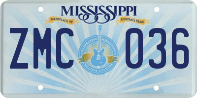 MS license plate ZMC036