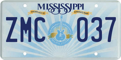 MS license plate ZMC037