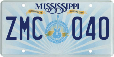 MS license plate ZMC040