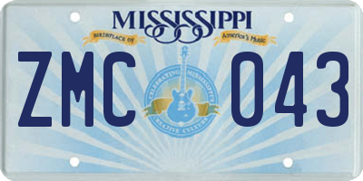 MS license plate ZMC043