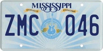 MS license plate ZMC046