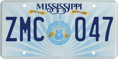 MS license plate ZMC047