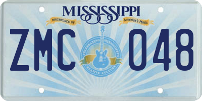 MS license plate ZMC048