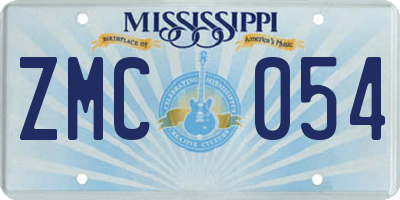 MS license plate ZMC054
