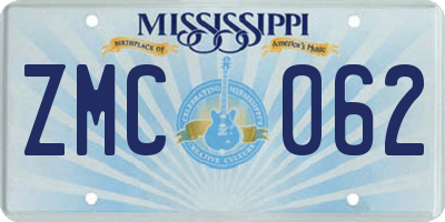 MS license plate ZMC062