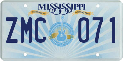 MS license plate ZMC071