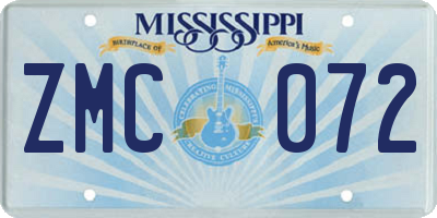 MS license plate ZMC072