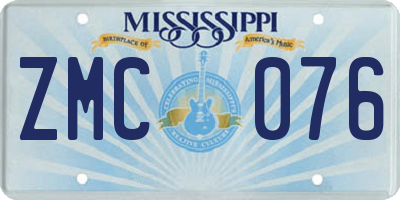 MS license plate ZMC076