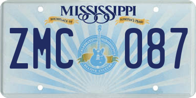 MS license plate ZMC087