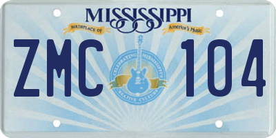 MS license plate ZMC104