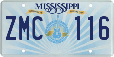 MS license plate ZMC116