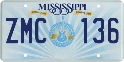 MS license plate ZMC136