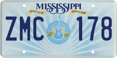 MS license plate ZMC178