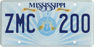 MS license plate ZMC200