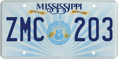 MS license plate ZMC203