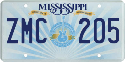 MS license plate ZMC205