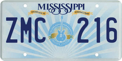 MS license plate ZMC216