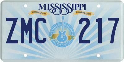 MS license plate ZMC217