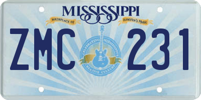 MS license plate ZMC231