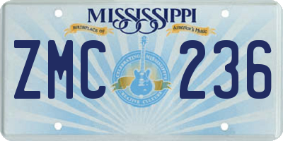 MS license plate ZMC236