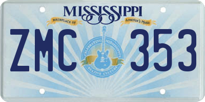 MS license plate ZMC353