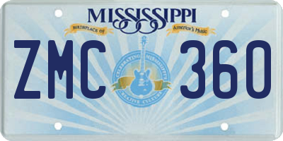 MS license plate ZMC360