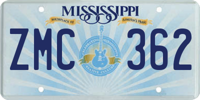 MS license plate ZMC362