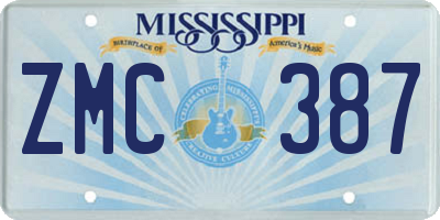 MS license plate ZMC387