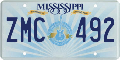 MS license plate ZMC492