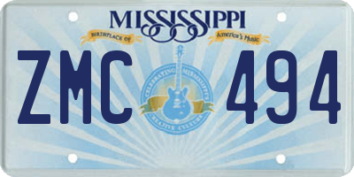 MS license plate ZMC494