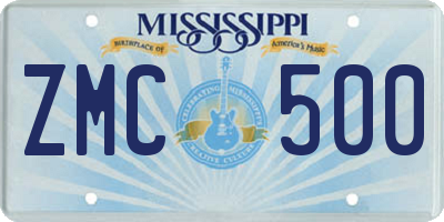 MS license plate ZMC500