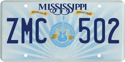 MS license plate ZMC502