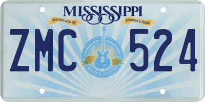 MS license plate ZMC524