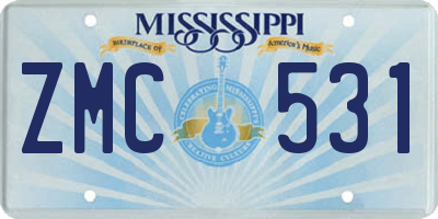 MS license plate ZMC531