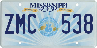 MS license plate ZMC538