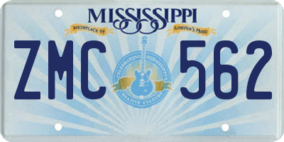 MS license plate ZMC562
