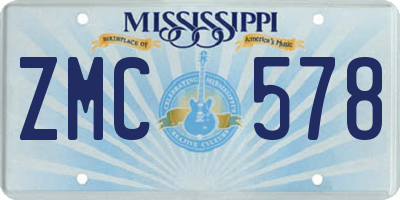 MS license plate ZMC578