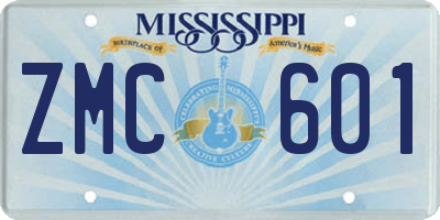 MS license plate ZMC601